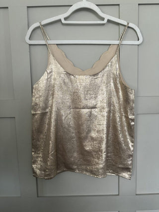 Dizzy Scalloped Neck Camisole with Spaghetti Straps - Black, Gold