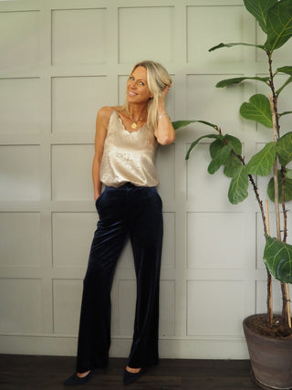 Dizzy Scalloped Neck Camisole with Spaghetti Straps - Black, Gold