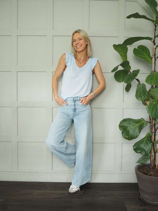 Vernon Classic V-Neck T Shirt with Frill Sleeves - 6 Colours