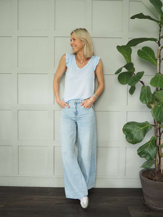 Vernon Classic V-Neck T Shirt with Frill Sleeves - 6 Colours