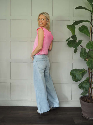 Vernon Classic V-Neck T Shirt with Frill Sleeves - 6 Colours