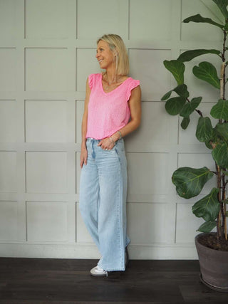 Vernon Classic V-Neck T Shirt with Frill Sleeves - 6 Colours