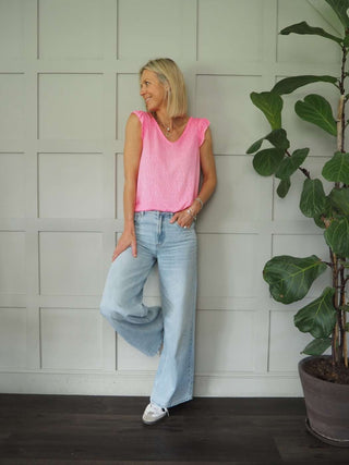 Vernon Classic V-Neck T Shirt with Frill Sleeves - 6 Colours