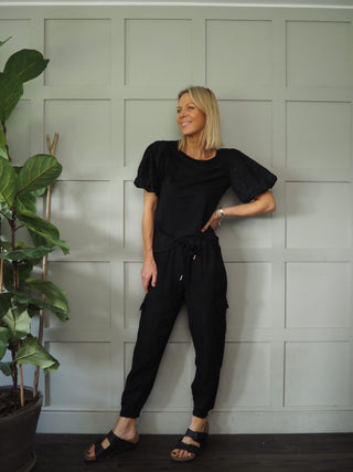 Coruna Linen Cargo Joggers - Black, Khaki, Stone, White