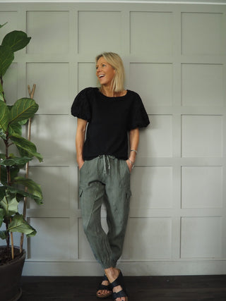 Coruna Linen Cargo Joggers - Black, Khaki, Stone, White