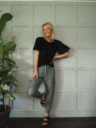 Coruna Linen Cargo Joggers - Black, Khaki, Stone, White