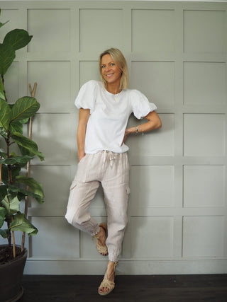 Coruna Linen Cargo Joggers - Black, Khaki, Stone, White