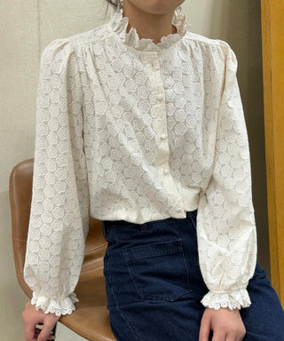Holly Blouse with Broderie Anglaise Collar  - Ecru