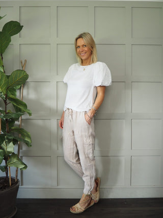 Coruna Linen Cargo Joggers - Black, Khaki, Stone, White