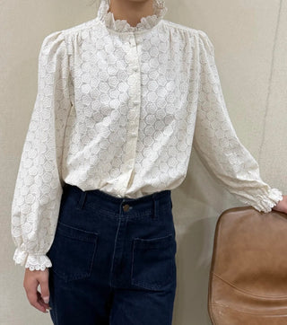 Holly Blouse with Broderie Anglaise Collar  - Ecru