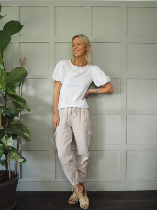 Coruna Linen Cargo Joggers - Black, Khaki, Stone, White