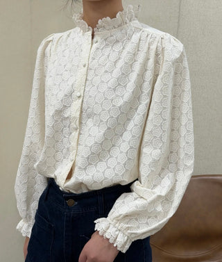 Holly Blouse with Broderie Anglaise Collar  - Ecru