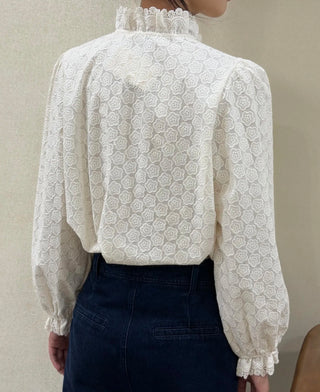 Holly Blouse with Broderie Anglaise Collar  - Ecru