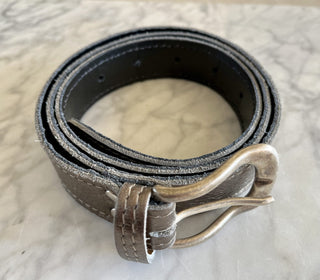 Silver Splash Leather Belt with Silver Buckle