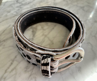 Silver Splash Leather Belt with Silver Buckle