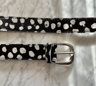 Silver Splash Leather Belt with Silver Buckle