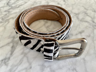 Silver Splash Leather Belt with Silver Buckle