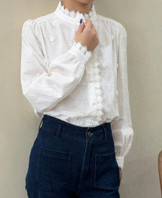 Eliza Blouse with Broderie Anglaise Collar  - Off White