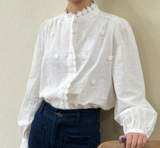 Eliza Blouse with Broderie Anglaise Collar  - Off White
