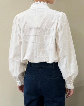 Eliza Blouse with Broderie Anglaise Collar  - Off White