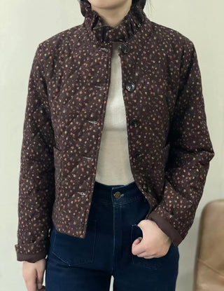 Chichester Quilted Jacket with Pleated Collar - Chocolate