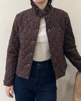 Chichester Quilted Jacket with Pleated Collar - Chocolate