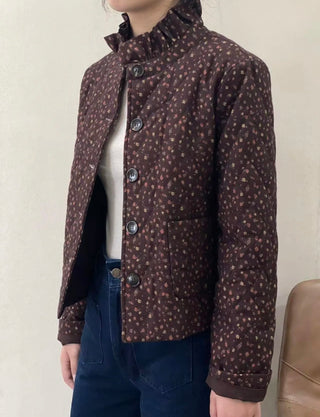 Chichester Quilted Jacket with Pleated Collar - Chocolate