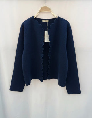 Sueno Cardigan with Scalloped Edge Detail - Navy Blue, Taupe