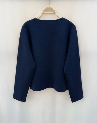 Sueno Cardigan with Scalloped Edge Detail - Navy Blue, Taupe