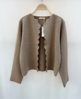 Sueno Cardigan with Scalloped Edge Detail - Navy Blue, Taupe