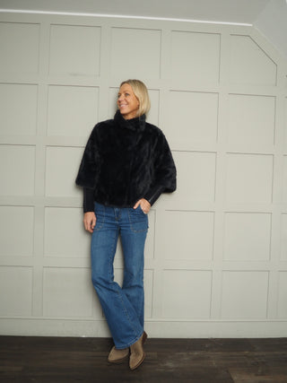 Nesrin Super Soft Faux Fur Jacket by Rino & Pelle - Ecru (Birch), Navy Blue