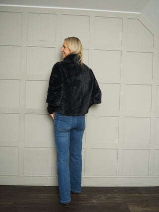Nesrin Super Soft Faux Fur Jacket by Rino & Pelle - Ecru (Birch), Navy Blue