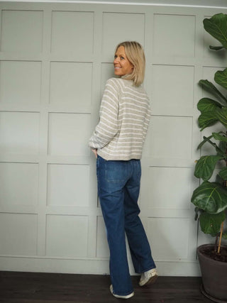 Sallianne Turtle Neck Striped Jumper - Bright Pink, Camel, Khaki and Mole