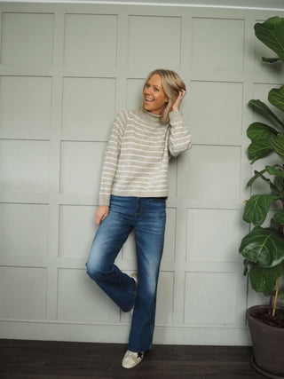 Sallianne Turtle Neck Striped Jumper - Bright Pink, Camel, Khaki and Mole