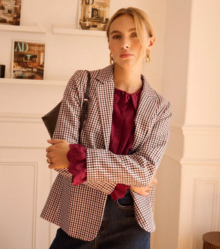 Stamford Single-Breasted Checked Blazer - Burgundy/Navy