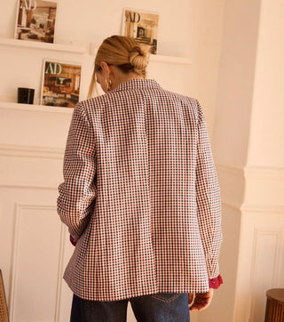 Stamford Single-Breasted Checked Blazer - Burgundy/Navy