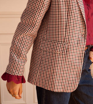 Stamford Single-Breasted Checked Blazer - Burgundy/Navy