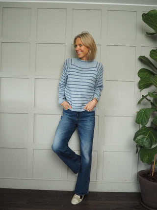 Sallianne Turtle Neck Striped Jumper - Bright Pink, Camel, Khaki and Mole