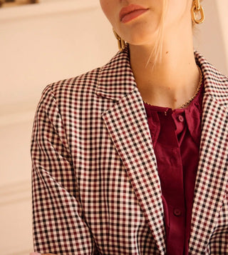 Stamford Single-Breasted Checked Blazer - Burgundy/Navy