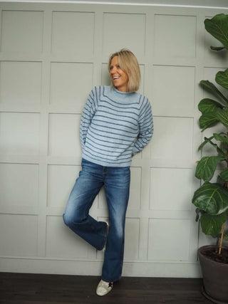 Sallianne Turtle Neck Striped Jumper - Bright Pink, Camel, Khaki and Mole