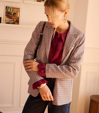 Stamford Single-Breasted Checked Blazer - Burgundy/Navy