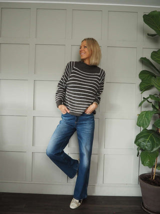 Sallianne Turtle Neck Striped Jumper - Bright Pink, Camel, Khaki and Mole