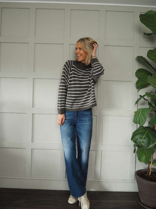 Sallianne Turtle Neck Striped Jumper - Bright Pink, Camel, Khaki and Mole