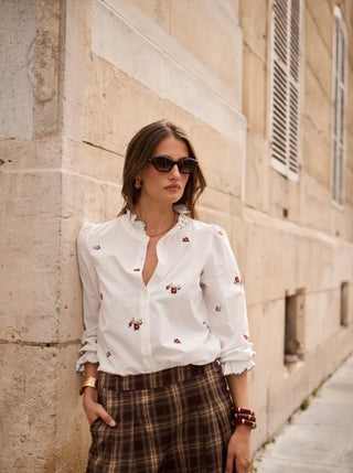 Easton Blouse with Embroidered Flowers  - Off White