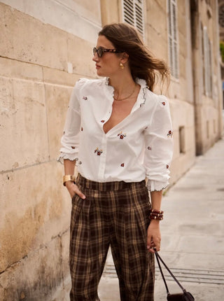 Easton Blouse with Embroidered Flowers  - Off White