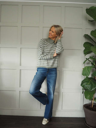 Sallianne Turtle Neck Striped Jumper - Bright Pink, Camel, Khaki and Mole