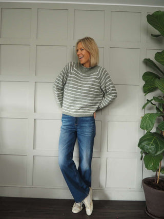 Sallianne Turtle Neck Striped Jumper - Bright Pink, Camel, Khaki and Mole