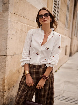 Easton Blouse with Embroidered Flowers  - Off White