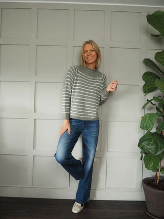 Sallianne Turtle Neck Striped Jumper - Bright Pink, Camel, Khaki and Mole
