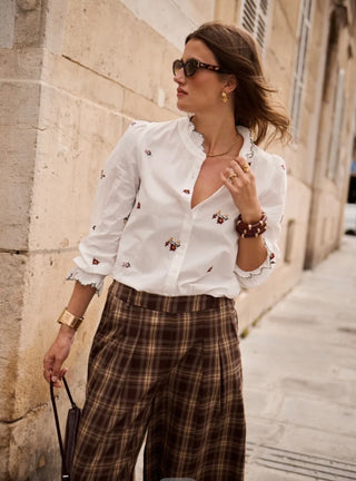 Easton Blouse with Embroidered Flowers  - Off White